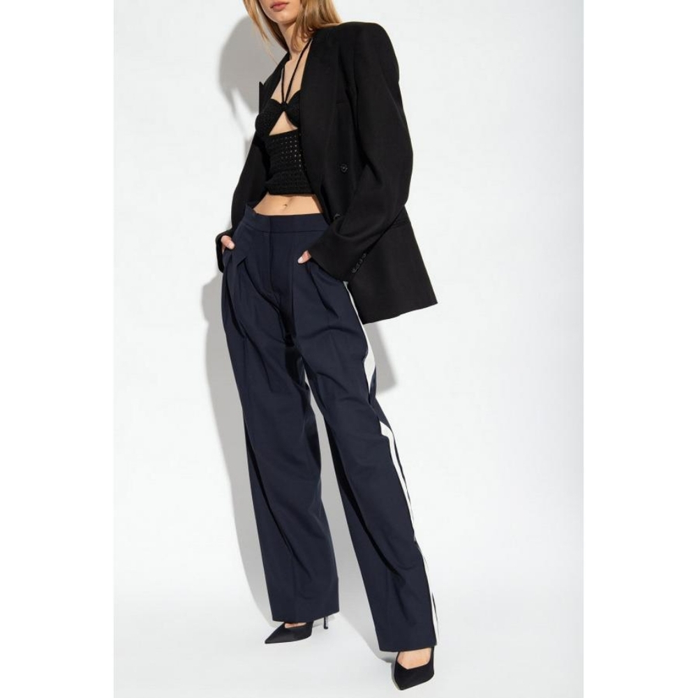 NEW Victoria Beckham wool highrise wide leg side stripe front pleat navy trouser